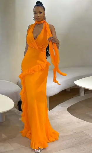 Classy Clothing Light Orange Long Dress