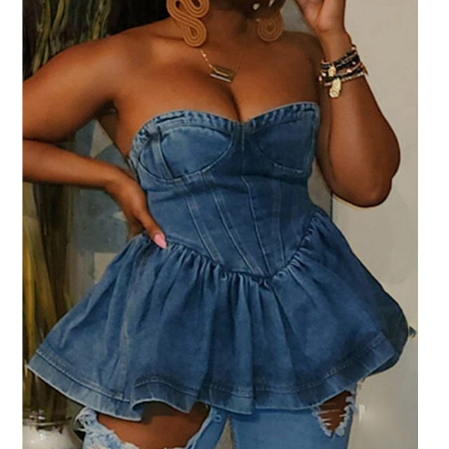 Solid Sleeveless Denim Dress