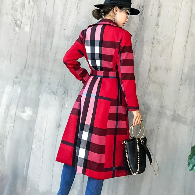 Retro Color Patchwork Ladies Long Coat