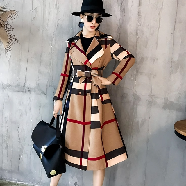 Retro Color Patchwork Ladies Long Coat