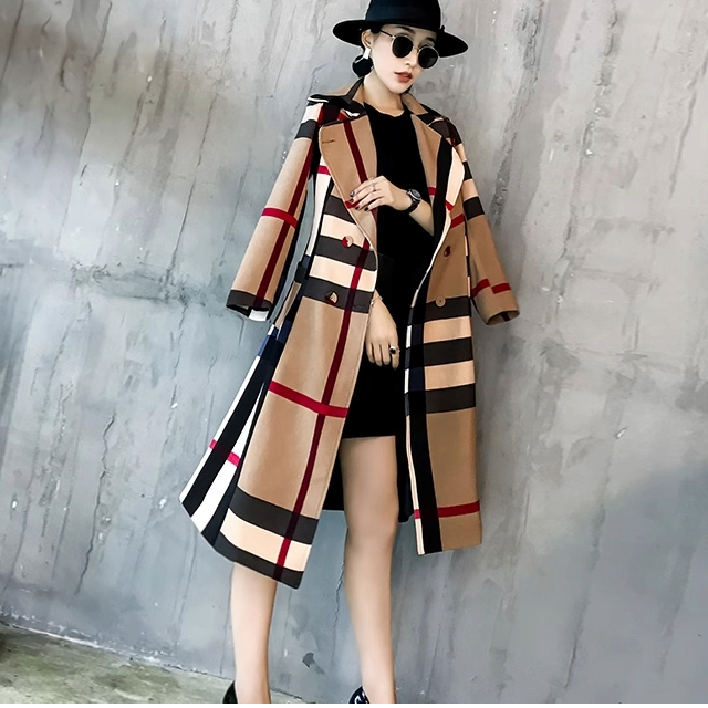 Retro Color Patchwork Ladies Long Coat