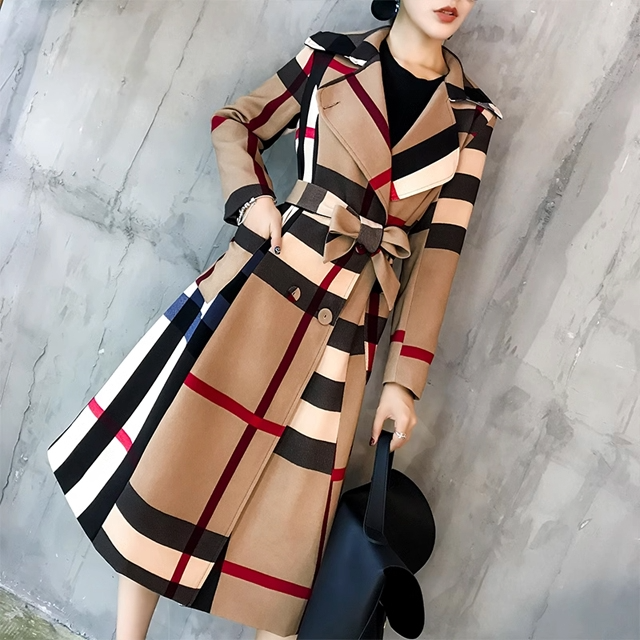 Retro Color Patchwork Ladies Long Coat