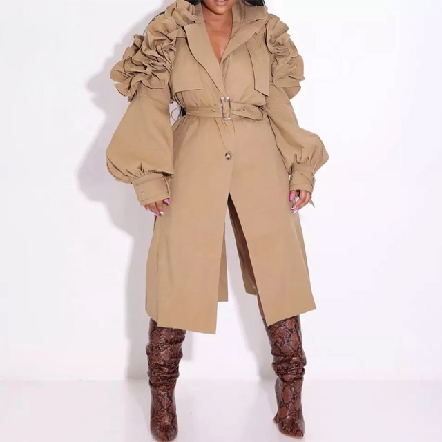 Lapel Ruffle Trench Coat