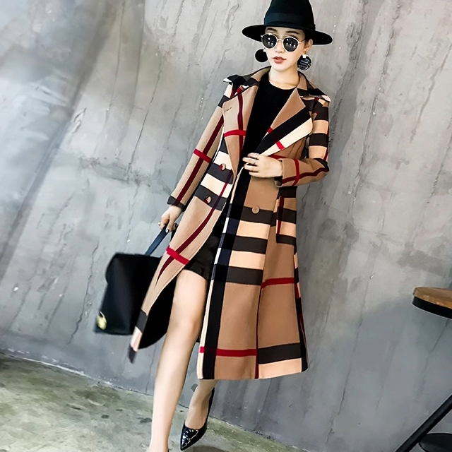 Retro Color Patchwork Ladies Long Coat